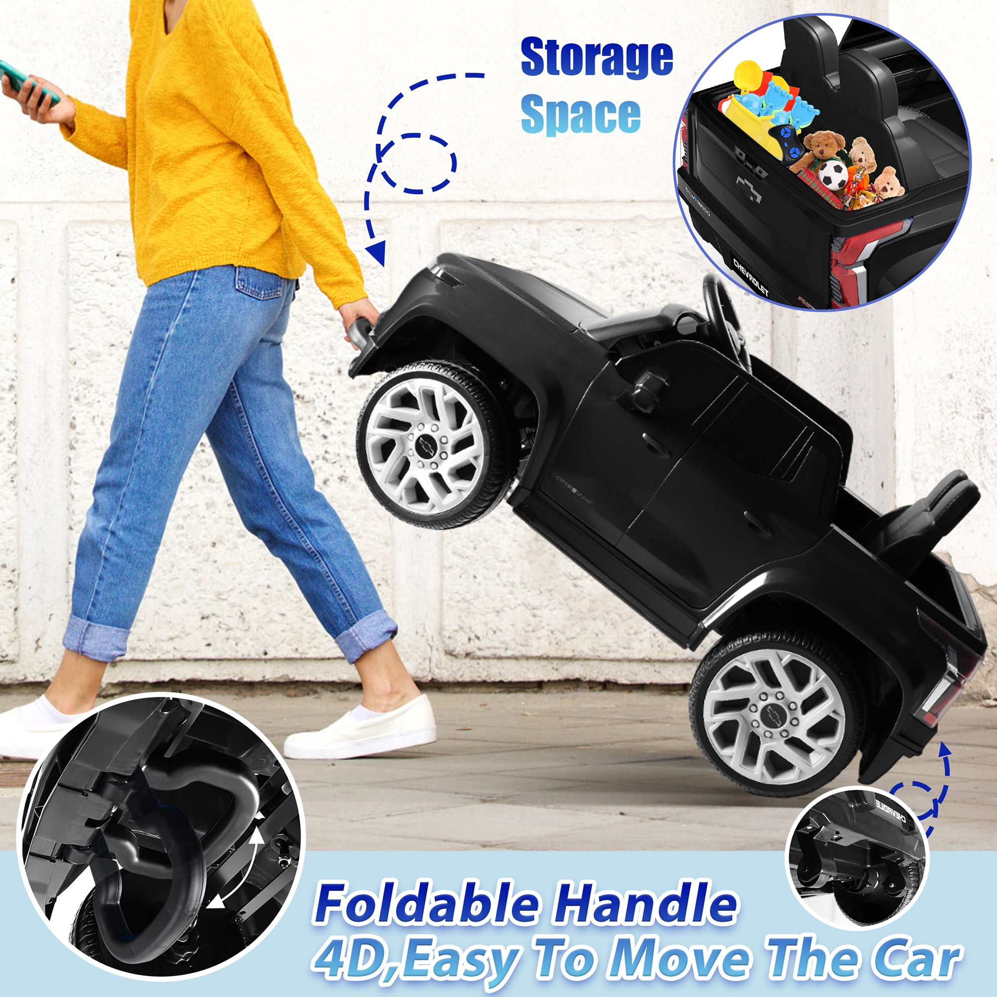Chevrolet Silverado EV 12V Kids Ride on Car, Wisairt Battery Powered Electric Vehicle w/ Remote Control (Black)