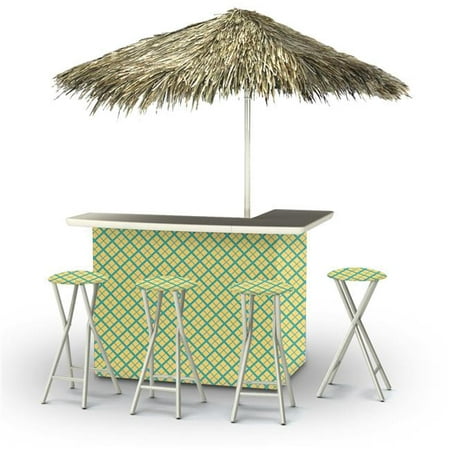 Best of Times 2003W2113-CP Caddy Plaid Palapa Portable Bar & 6 ft. Square Palapa Umbrella,