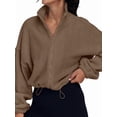 thumbnail image 3 of Womens Fleece Jackets Zip Up Oversized Sweatshirts Winter Clothes Long Sleeve Crop Fall Outfits Caramel Color L, 3 of 9