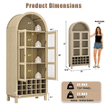 thumbnail image 2 of Flictozena 70" Tall Bar Cabinet, Arched Farmhouse Whiskey Station with Glass Doors, Wine Rack & Glasses Holder, Liquor Cabinet for Kitchen, Living Room, or Dining Room, Light Oak, 2 of 7