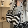 thumbnail image 5 of Lusa Striped Canvas Tote Bags for Women Simple and Stylish Color Blocking Large Capacity Handbags for Everyday Use Durable Spacious Carryall Shoulder Bag for Shopping Travel Navy One Size, 5 of 7