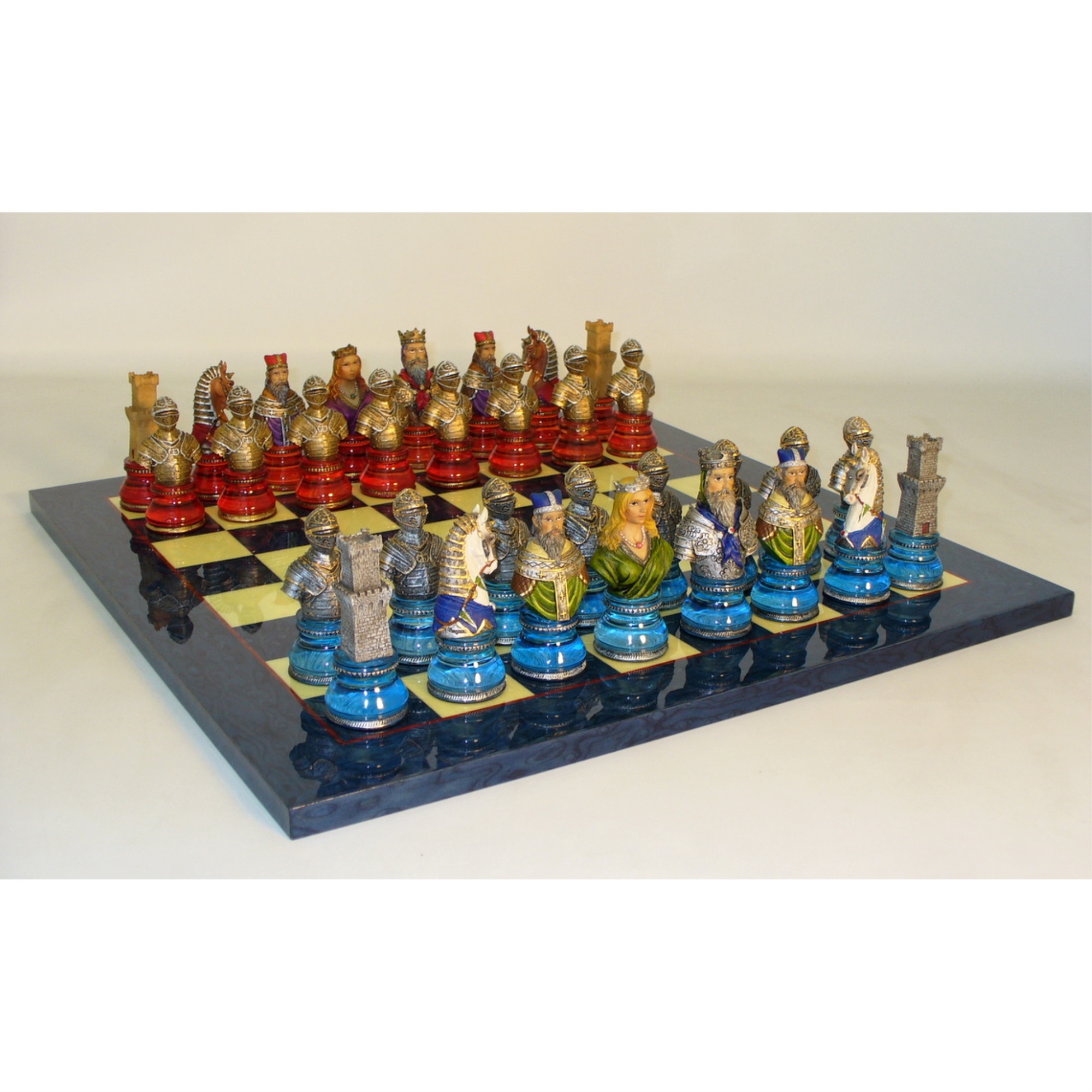 Camelot Busts Acrylic Base Chess Set Blue Board