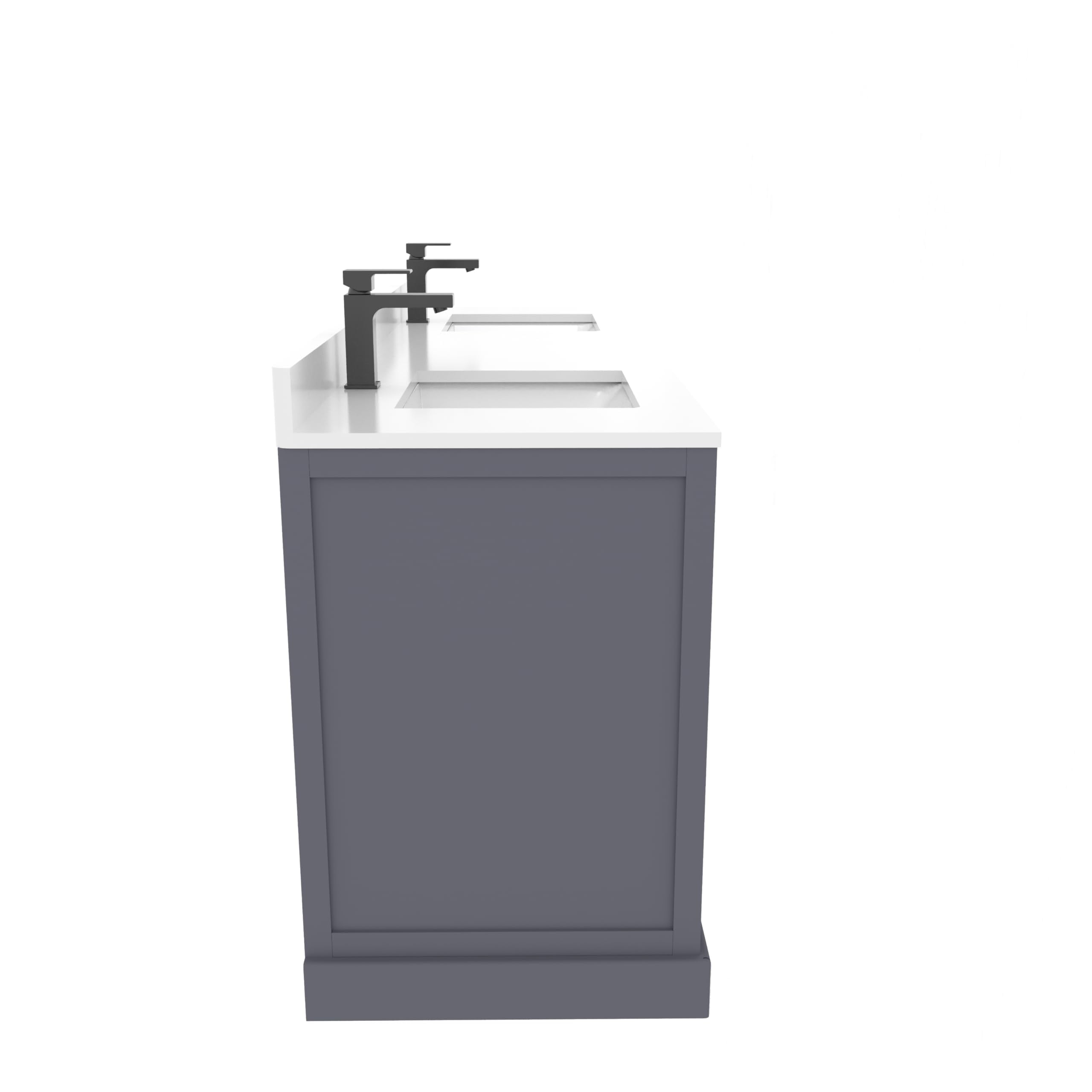Ayna Decors Maya 72 in Charcoal Grey Double Sink Bathroom Vanity Set with White Quartz Countertop | 4 Soft Closing Doors | 6 Full Extention Soft Close Drawer | Black Hardware