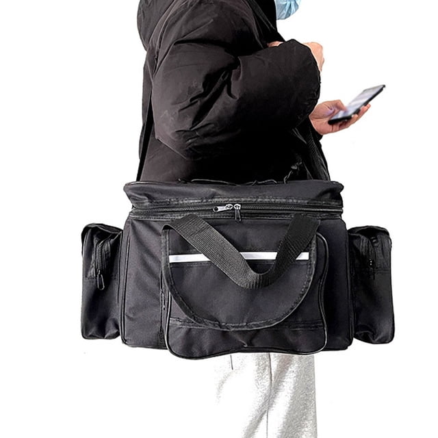 Sac de Pêche Portable avec Sangle Réglable, Pochette pour Outils, Appâts, Poissons, Sac à Main pour Randonnée Chasse Sac à Dos Noir