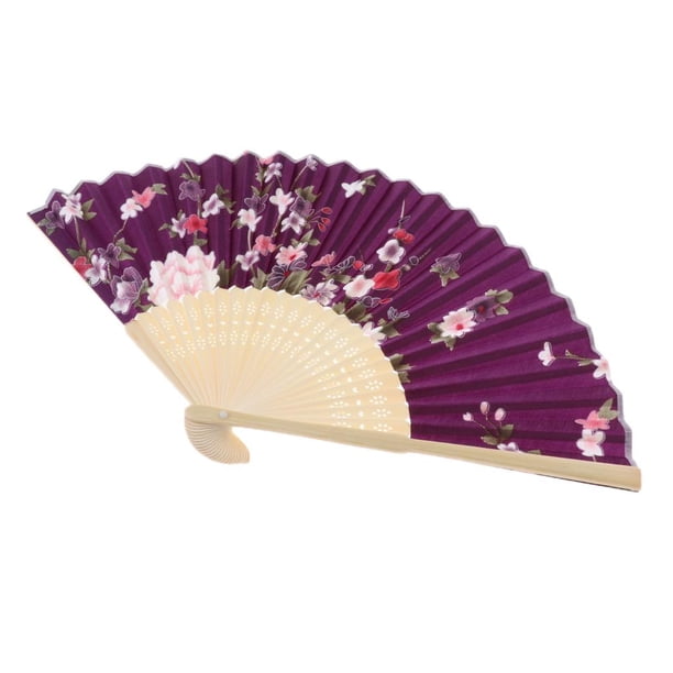 Abanico plegable de mano con diseño de flores de cerezo de 8,27 pulgadas () - Abanico plegable de mano de seda vintage Púrpura