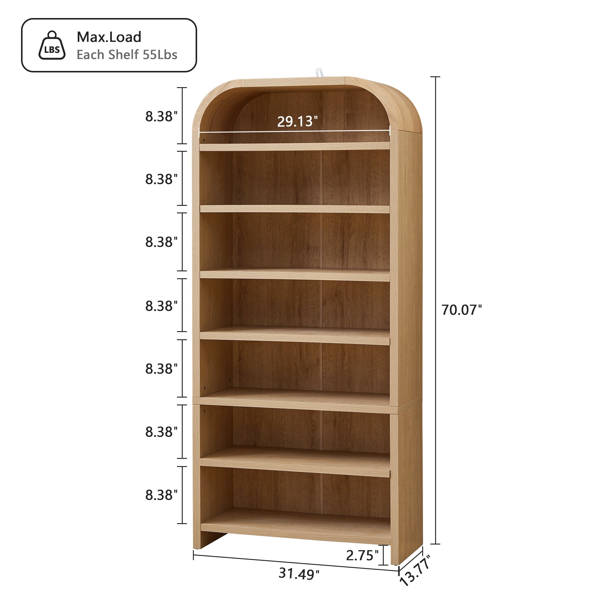 Wirrytor 7-Tier Arched Tall Shoe Cabinet, Freestanding Shoe Closet Organizer with Adjustable Shelves, Wood Rack for Entryway Hallway Bedroom, Natural