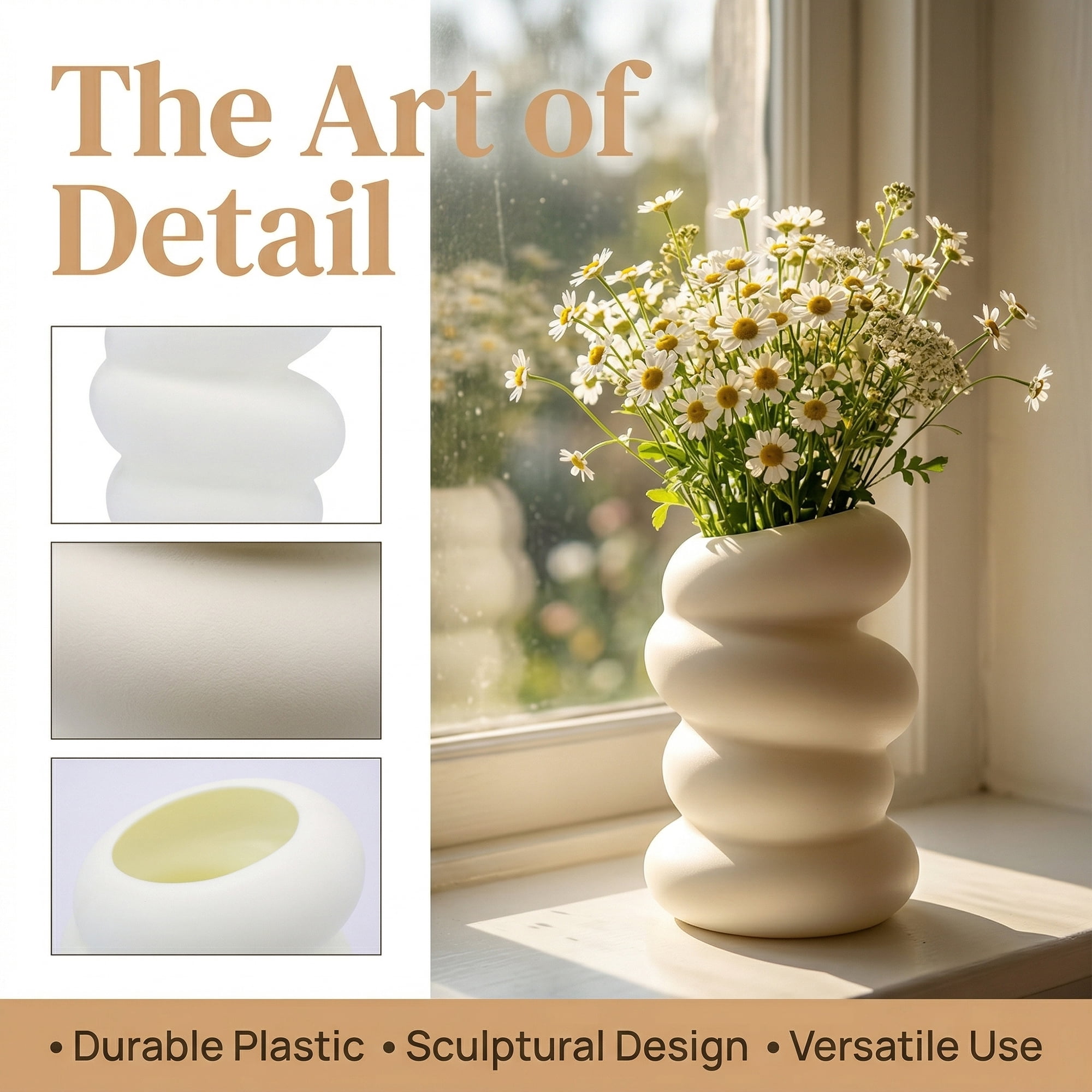 Unique Bargains Acrylic Flower Bud Vase for Bouquets White 3.5"L x 3.5"W x 5.9"H