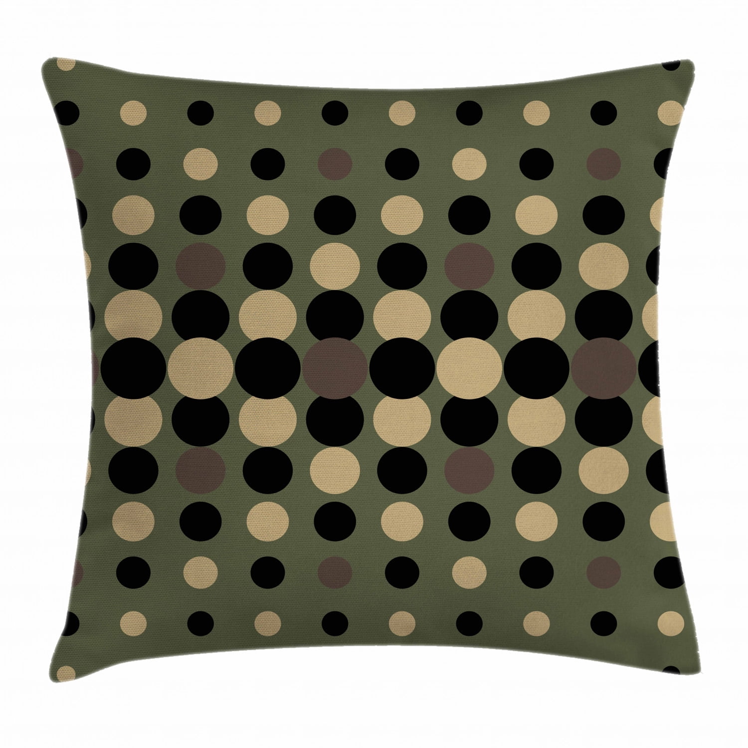 Olive Green Throw Pillow Cushion Cover, Retro Style Pattern with