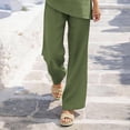 thumbnail image 6 of YABCSAZ Women's Cotton Linen 2-Piece V-Neck Top and Wide Leg Pants Set Casual Summer Outfits Lightweight Breathable Loose Fit Two Piece Set Green, Gifts for Women, 6 of 8