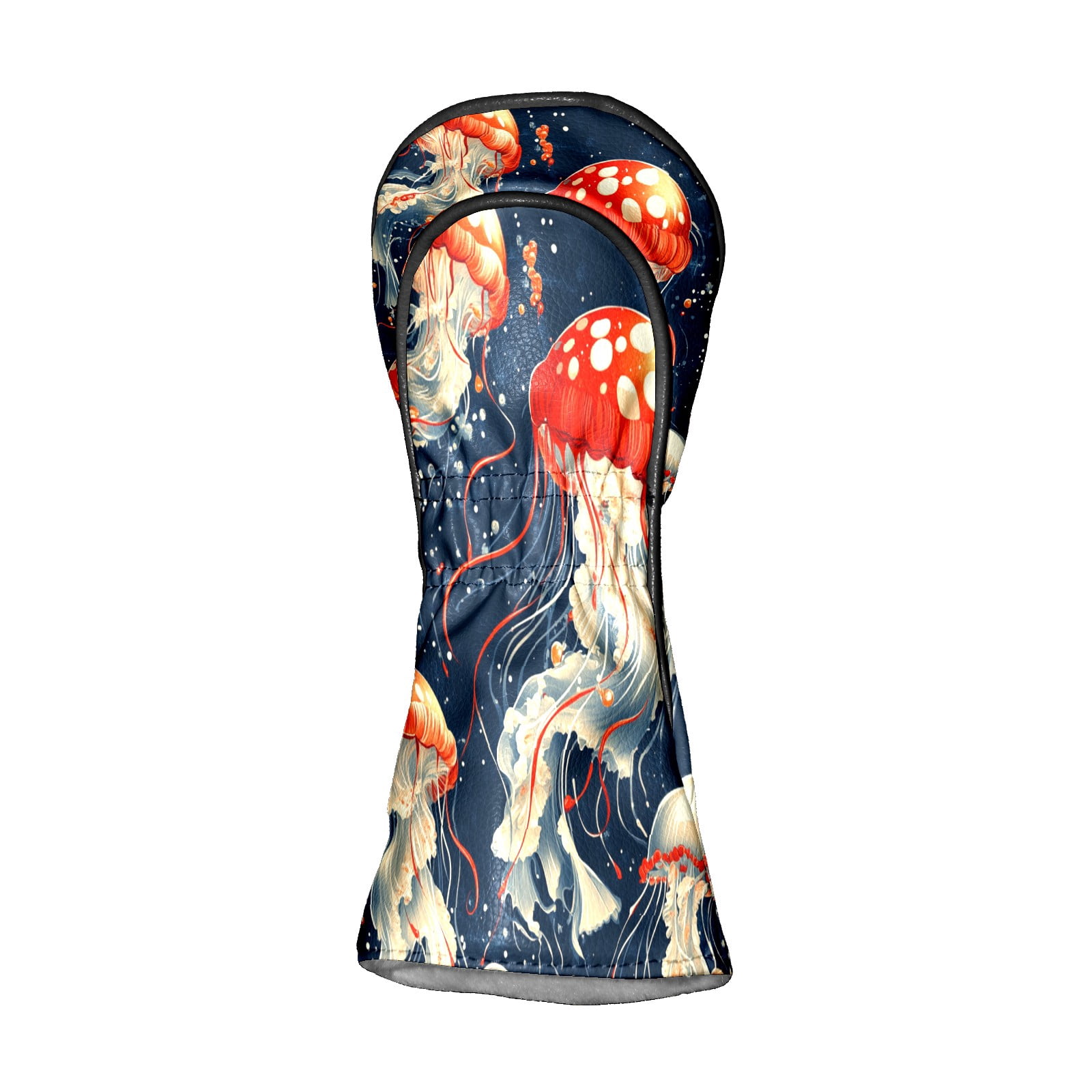 Golf Club Covers PU Leather Waterproof Head Covers for Fairway Woods Hybrids Red Jellyfish