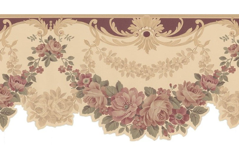 877704 Scalloped Edge Floral Satin Wallpaper Border 978b05164