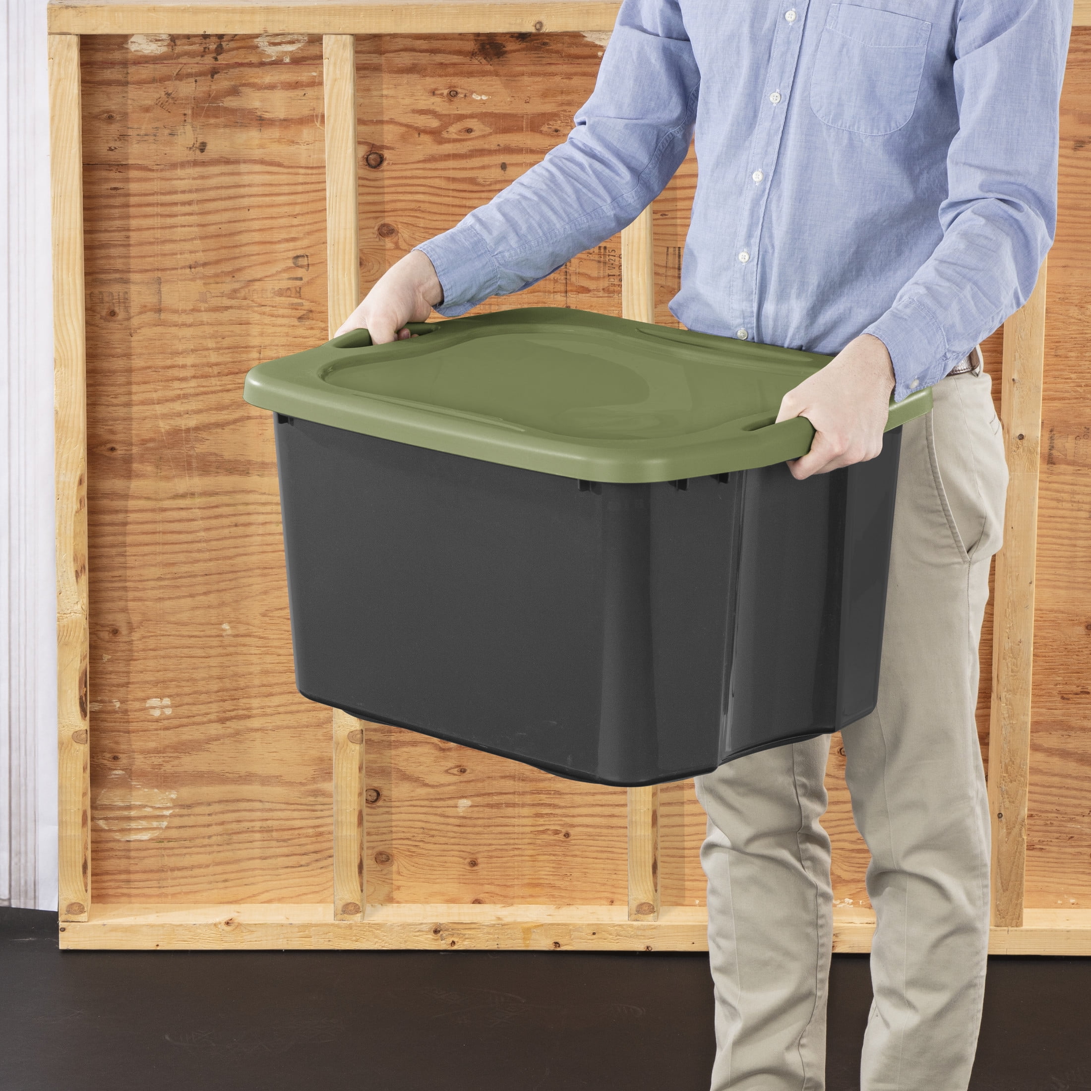 (2 pack) Sterilite EZ Carry 17.5 Gallon Large Storage Bin, Clear Plastic Storage Container with Full-Grip Handles, Gray