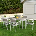 thumbnail image 3 of Nuu Garden Patio Dining Set for 6 Faux Wood Outdoor Furniture with Umbrella Hole Patio Table Set with 6 Stackable Chairs for Outside Garden Yard Deck, Light Brown, 3 of 10