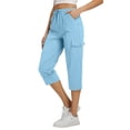 thumbnail image 2 of Cargo Capri Pants for Women Casual Summer Drawstring Elastic Waist Quick Dry Hiking Capris with Pockets, XL, 2 of 7