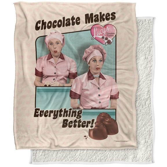 I Love Lucy Blanket, 50"x60", Friends and Chocolate Silky Touch Sherpa Back Super Soft Throw Blanket