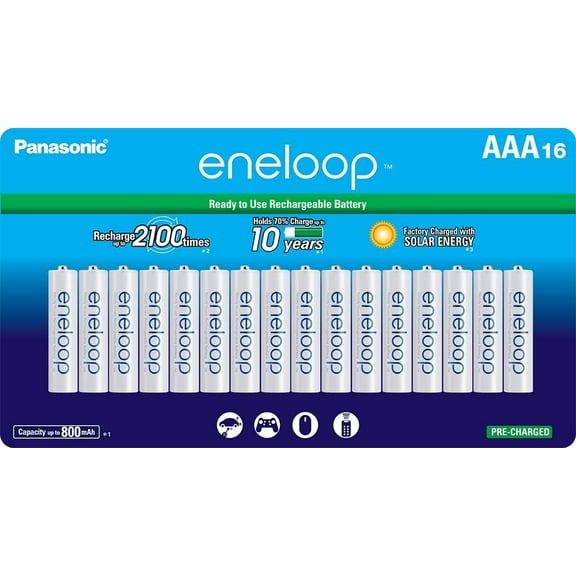 Panasonic BK-4MCCA16FA Eneloop AAA 2100 Cycle Ni-MH Pre-Charged Rechargeable Batteries, 16 Pack