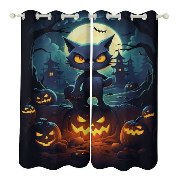Halloween Scary Night Full Moon Curtains Aesthetic Envrionmental Friendly Picture, Living Room Bedroom Window Drapes 2 Panel Set