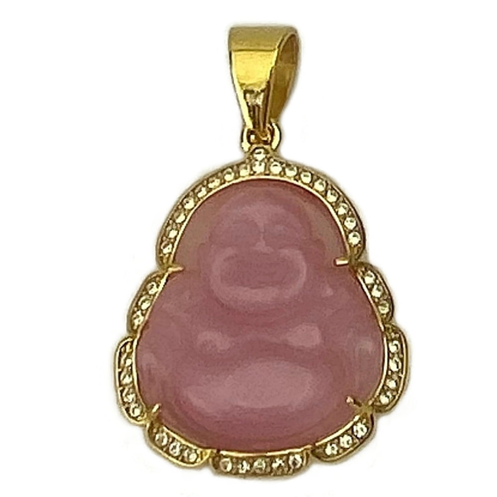 Bling Cartel Pink Buddha Resin Pendant Gold Finish Over