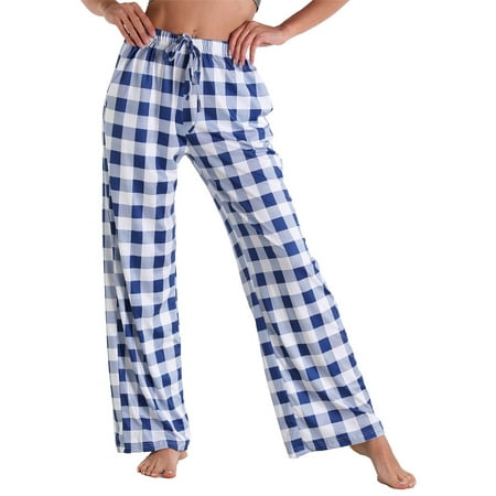 

QILINXUAN Womens Cotton Pajama Pants Loose Print Loungewear Bottoms Elastic Waistband with Drawstring Trouser Sleepwear