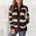 thumbnail image 2 of Womens Striped Cardigan with Buttons Crew Neck Long Sleeve Open Front Sweater Lightweight Casual Loose Knitted Coat (Brown M), 2 of 6