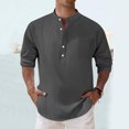 thumbnail image 2 of ZCFZJW Mens Cotton Linen Henley Shirts Long Sleeve Casual Shirt Summer Beach Hippie T-Shirt Band Collar Shirt with Chest Pocket Gray M, 2 of 8