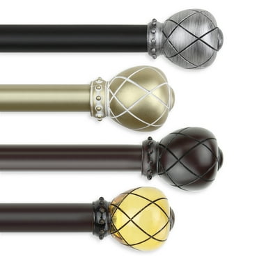1" Dia Adjustable 28"-48" Curtain Rod with Riona Finials - Black,(100-04-282)