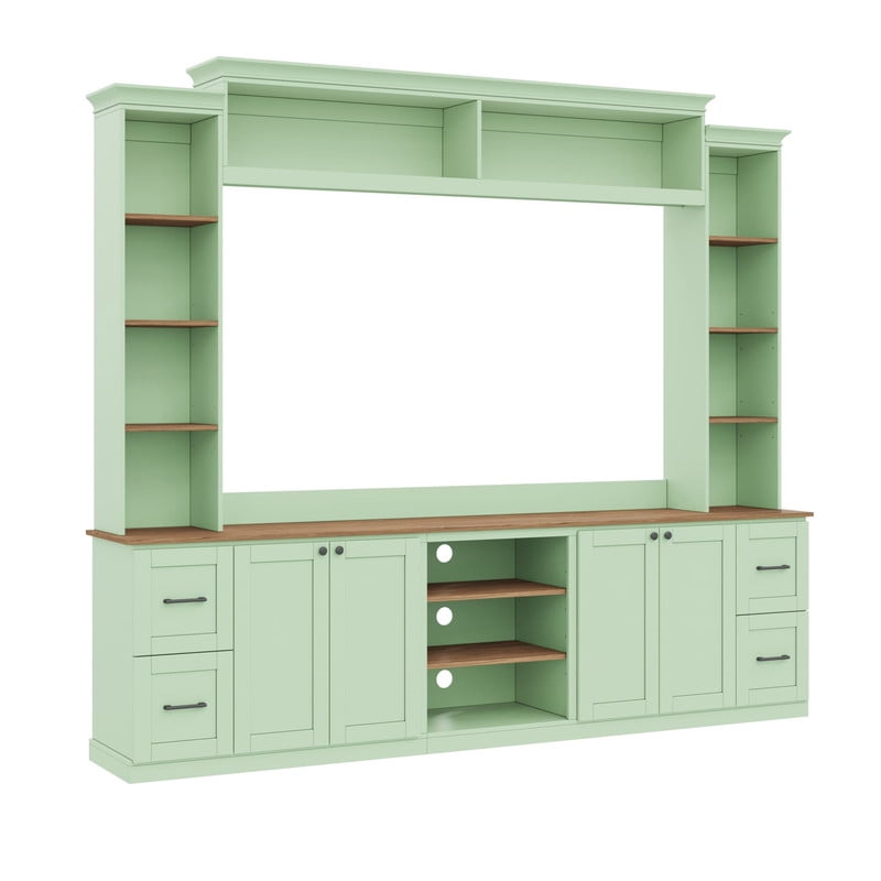 Farmhouse 4-in-1 Entertainment Center Wall Unit for TVs up to 70" with Bookshelf, TV Stand with Drawers and Adjustable Shelves for Living Room