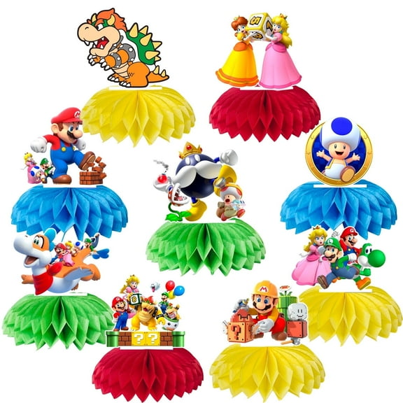Marioo Honeycomb Centerpieces for Birthday,9pcs Marioo Centerpieces for Tables 3D Double Side Marioo Honeycomb Style Centerpiece for Boys and Girls Marioo Themed Party Decorations