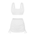 thumbnail image 2 of Bosfbaoi 2-Piece Swimsuit for Women Ruched Crop Top Drawstring Bottom Patchwork Mesh Skirt Bikini Womens Swimsuits, 2 of 7