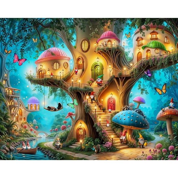 Springbok Gnome Treehouse Village 500 Piece Jigsaw Puzzle for Adults - Poster Now Included