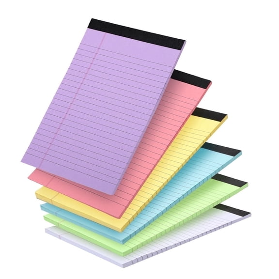 6 Pcs Colored Legal Pads, Colored Writing Pads 5*8 Inch, 50 Sheets Wide Legal Ruled, Note Pads, Notepads 80GSM Thick Paper Memo Pads To Do List for Office Work