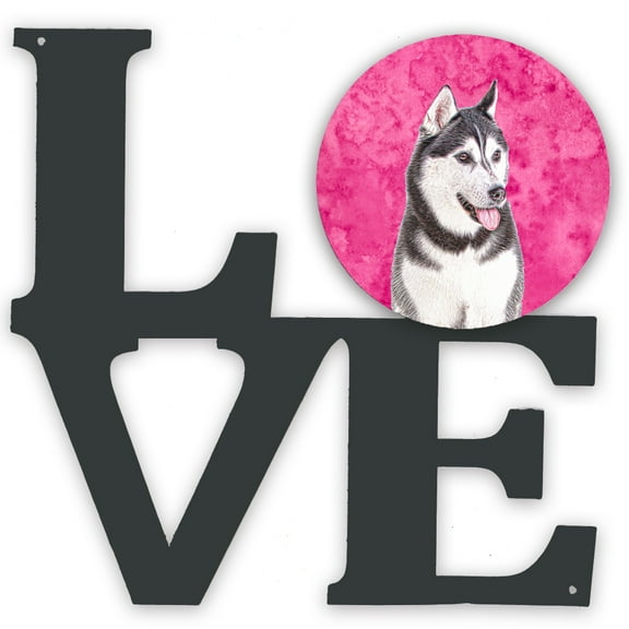 Pink Alaskan Malamute Metal Wall Artwork LOVE