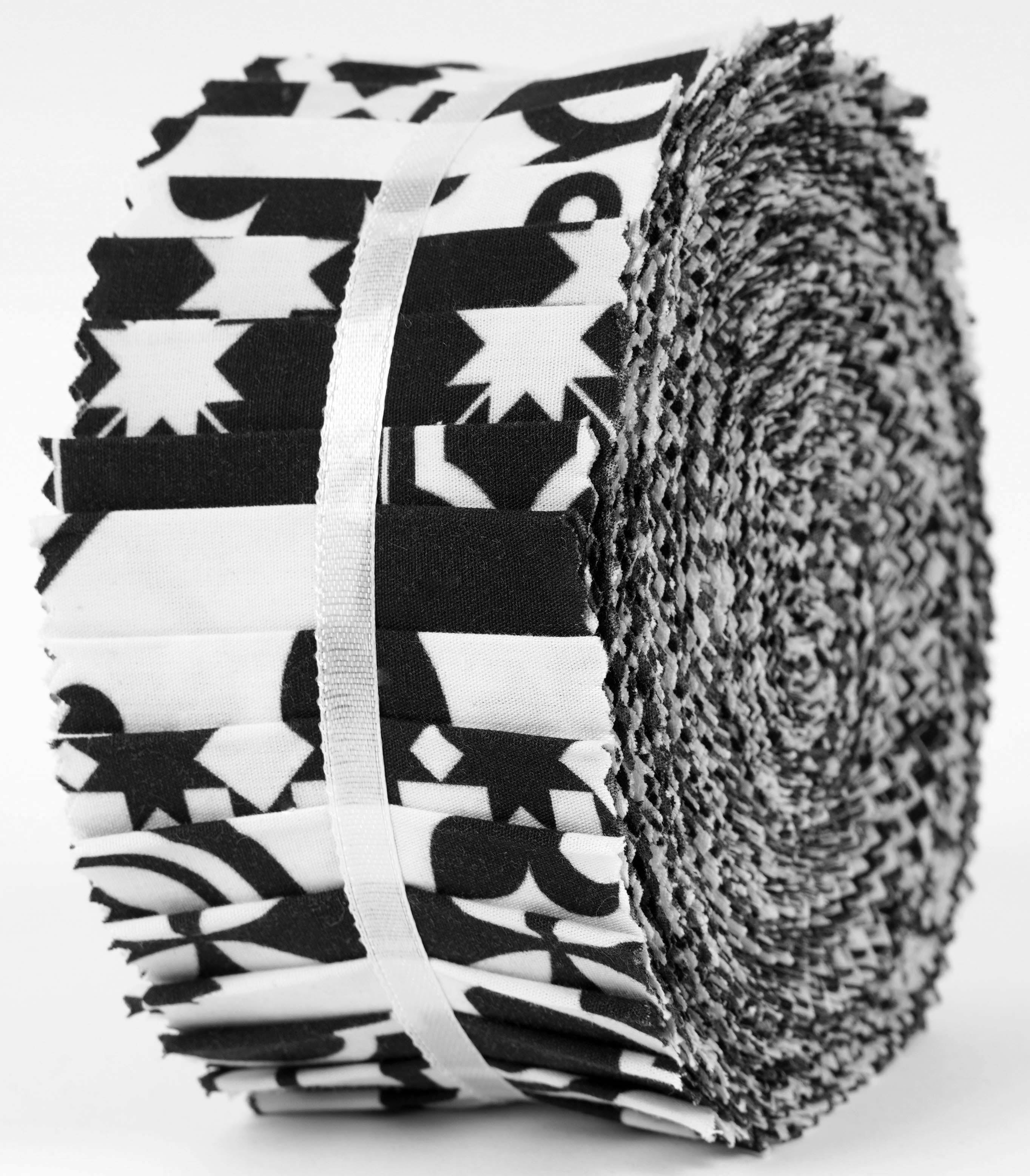 Soimoi 40Pcs Mosaic Print Cotton Precut Fabrics For Quilting Craft Strips 2.5x42inches Jelly Roll - White & Black