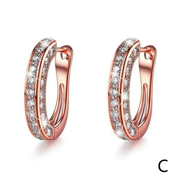 Rose gold three-sided diamond full rhinestone ear clip earrings L4Z7