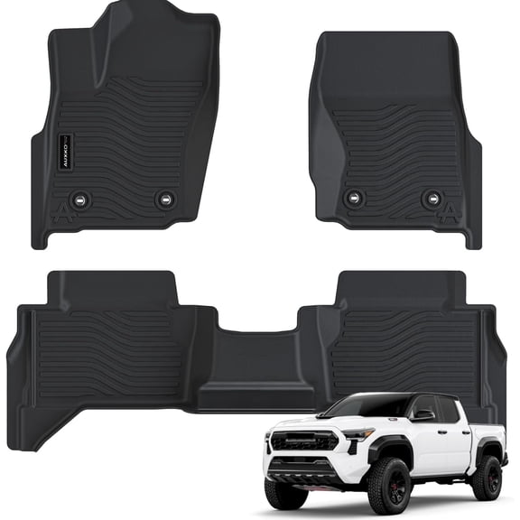 Auxko All Weather Floor Mats for Toyota Tacoma Double Cab 2024 2025 2026 SR SR5 TRD Limted (Gas Only not Hybrid) TPE Liner Accessories Odorless Anti-Slip Interior Mat for 4th Gen Tacoma 4 Door Black