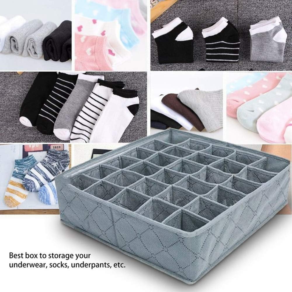 30 Cells Bamboo Charcoal Underwear Ties Sock Storage Drawer Organizer Box 