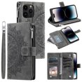 thumbnail image 3 of Funda de cuero con tapa cruzada para iPhone, 15, 14 Pro Max, 13, 12, 11, X, XS, XR, SE, 2022, 8, 7 Plus, funda larga con cordón y cremallera para tarjetas, 3 of 5