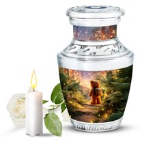 JAGASY Teddy Bear Handmade Small Urn for Daughter - Blue Tiny Urns for Human Ashes Keepsake - Fireflies Forest Trees Decorative Urns for Son - Funeral Cremation Urn for Boy & Girls - (3 Inch)