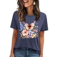 thumbnail image 3 of Pxxlle Tshirts for Women Fashion Floral Graphic Tee Shirts Summer Short Sleeve Going Out Tshirt Loose Fit Crewneck T Shirt (Dark Blue S), 3 of 5
