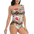 thumbnail image 3 of Easygdp Christmas Gingerbread Cookies Women's One Shoulder Ruffle Monokini Bathing Suits with Removable Chest Pad, Quick Drying - Small, 3 of 8