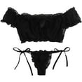 thumbnail image 1 of Seyurigaoka Womens Bra and Tong Lingerie Set Two Piece Tie Ruffle Trim Dobby Mesh Homewear, 1 of 3