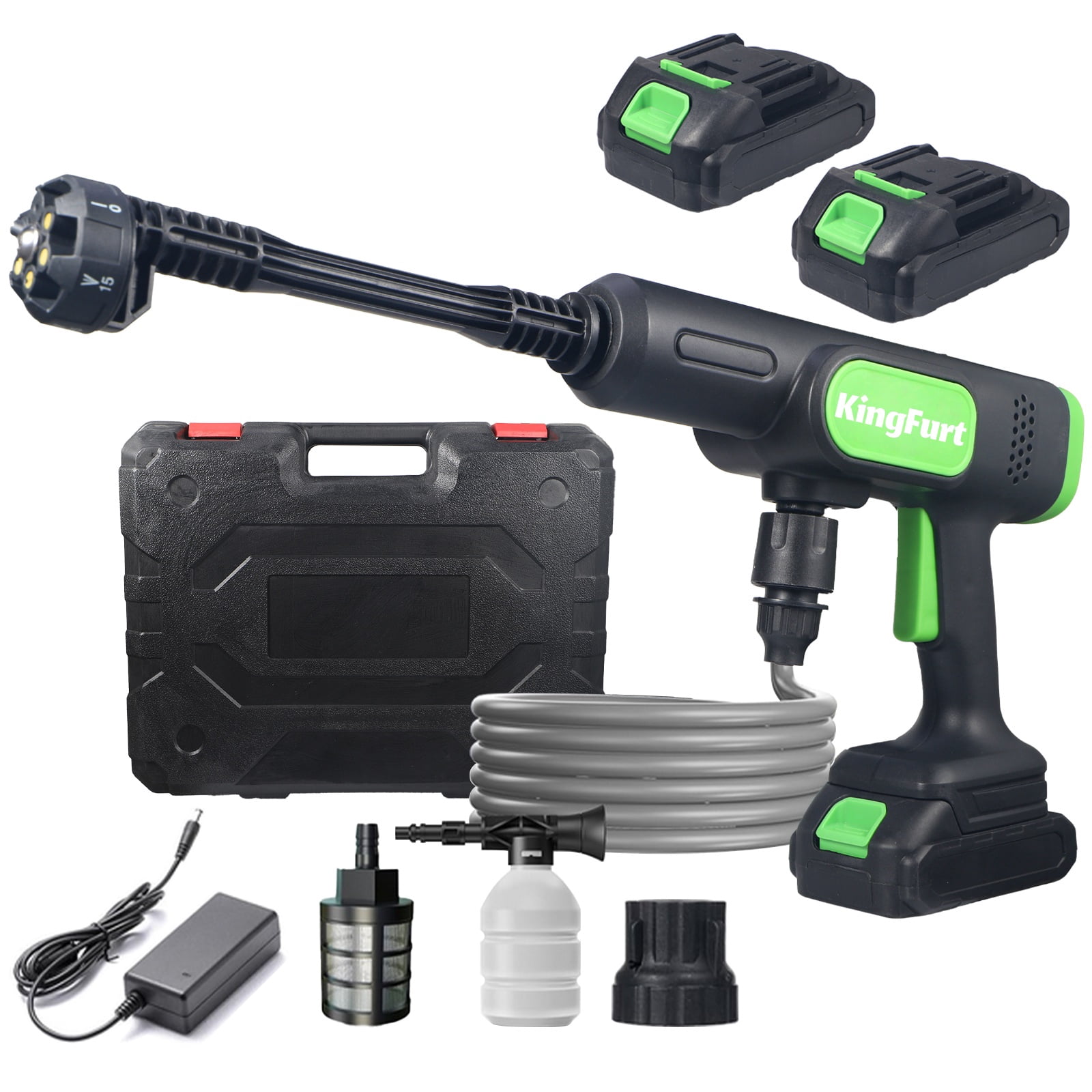 KingFurt Cordless Power Washer, Handheld Pressure Washer with 6-in-1 Adjustable Nozzle,16.4FT Drain Hose, Power Cleaner for Patio/Floor Fence/Cars