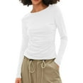 thumbnail image 2 of Timegard Womens Going out Tops Side Ruched Crewneck Slim Blouse Fall Casual Comfort Tops Basic Tee, 2 of 6