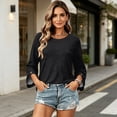 thumbnail image 7 of Qwertyu Womens Top 3/4 Sleeve T-shirts for Women Casual Crew Neck Three Quarter Length Sleeve Solid Fashion Loose Pullover Black S, 7 of 7