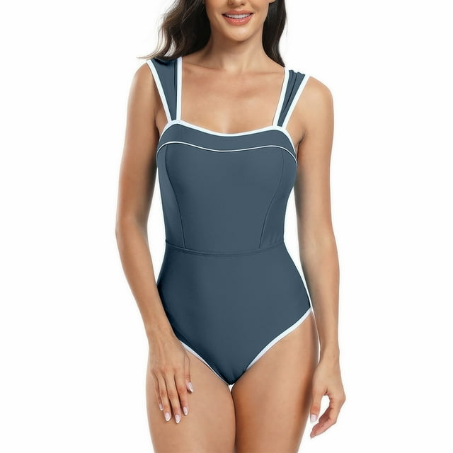 Meichang One Piece Swimsuits for Women Slimming Tummy Control Bathing Suits Straps Swimwear High Waisted Conservative Swimsuits 2024 Spring Summer Fashion