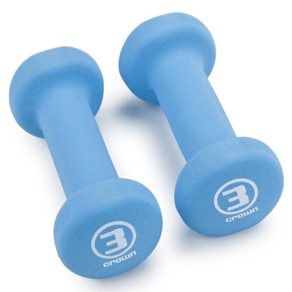 Hand Weights For Women, Crown 3lb Neoprene Cyan Dumbbells Hand Weight Set, 2pc