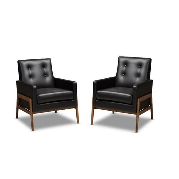 Home Square 2 Piece Faux Leather Upholstered Lounge Chair Set in Black/Walnut