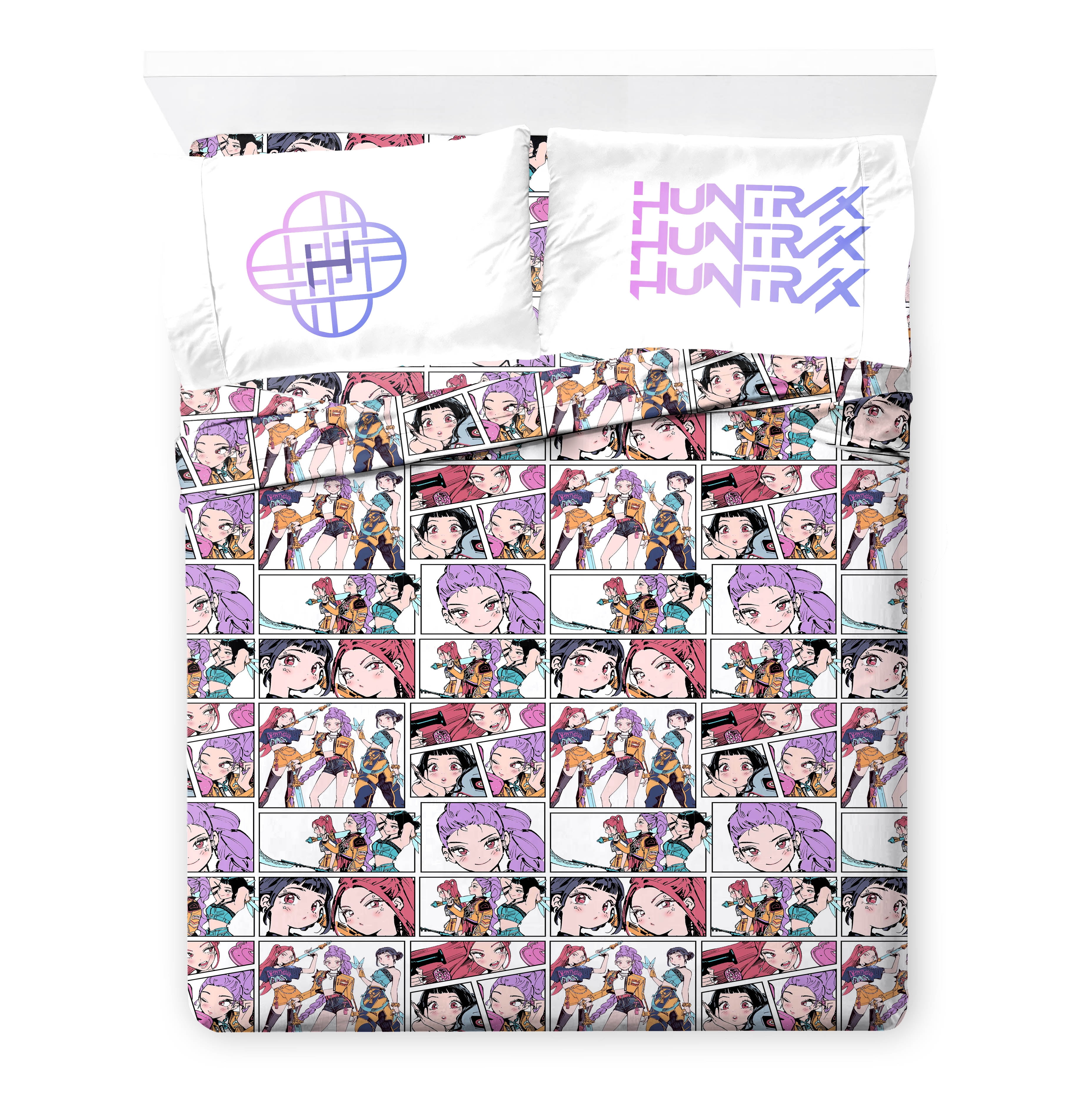 KPOP Demon Hunters Huntrix Trio Kids 4 Piece Bedding Sheet Set, Multicolor, Full Size