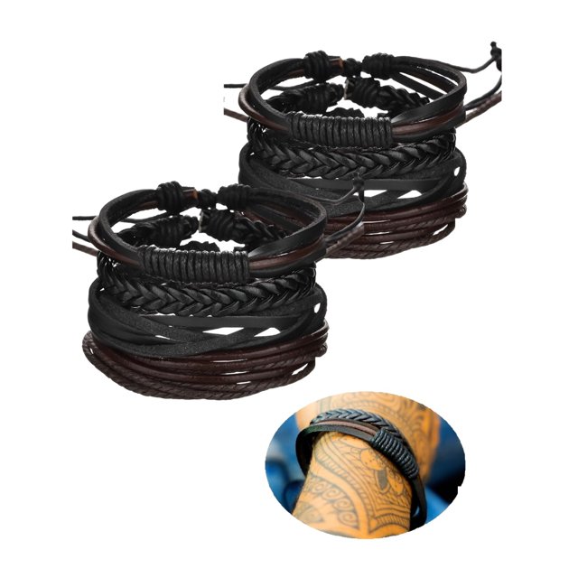 Set de 4 pulseras de piel para hombre y mujer