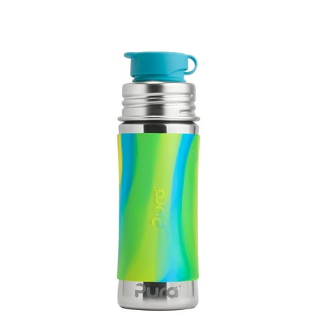 - Pura 11 OZ/325 ML Stainless Steel Kids Sport Bottle with Silicone Sport Flip Cap & Sleeve, Aqua Swirl (Plastic Free, Nontoxic Certified, BPA Free)